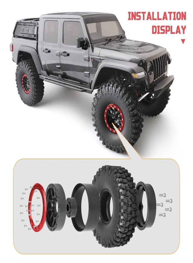 FriHobby 4pcs FriHobby High-Performance 1.9 Inch Beadlock Wheels and Tires Set Soft Good Grip for 1/10 Scale RC Crawler Cars Trucks Compatible with Traxxas TRX4 Axial SCX10 Redcat Gen 8 (Red Rims) - Image 3